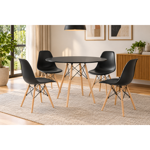 Conjunto de Mesa Redonda Eames 100cm Preto + 4 Cadeiras Eiffel Dsw Preto