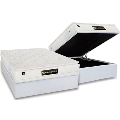Cama Box Baú Casal: Colchão Molas Ensacadas Luckspuma Satisfaction Plus White + Base Crc Courano