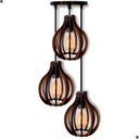 Ver imagem 1 de Kit 3 Lustre Pendente Luminária de Madeira Marrom Imbuia Modelo Vaso E27