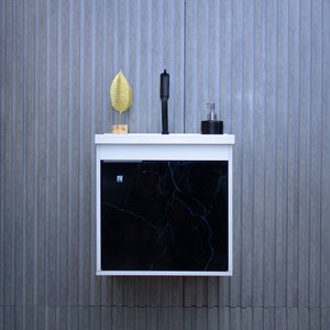 Kit Armário para Banheiro 40cm Mdf com Cuba + Espelheira - Veneto Preto