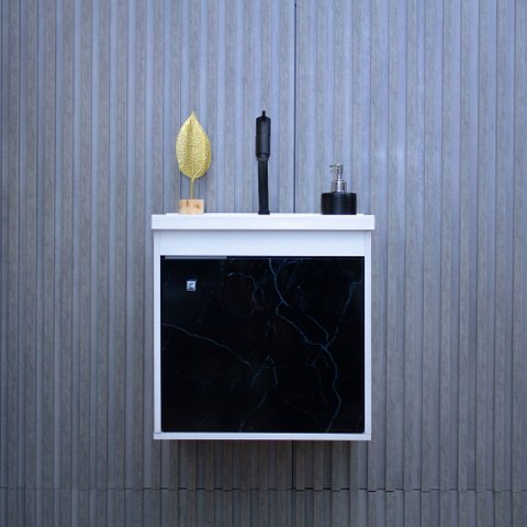 Kit Armário para Banheiro 40cm Mdf com Cuba + Espelheira - Veneto Preto