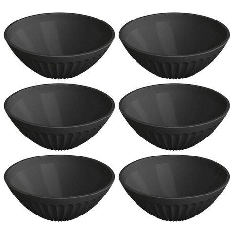 Jogo 6 Tigelas Bowl Plástico 400ml Preto 14x6cm Cumbuca Servir Sobremesas Frutas