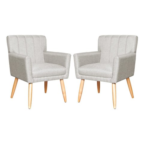 Kit 2 Poltronas Decorativa para Sala Recepção Cecília Linho Bege - Lm Decor