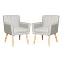 Ver imagem 1 de Kit 2 Poltronas Decorativa para Sala Recepção Cecília Linho Bege - Lm Decor