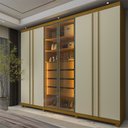 Ver imagem 1 de Guarda-Roupa Casal Valenza 6 Portas 4 Gavetas 100% MDF com LED e Vidro Naturale/Off White - Pnr Móve
