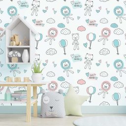 Papel de Parede Adesivo Animais Balões e Corações N05108 Rolo de 0,58x3,00 - 5