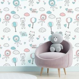 Papel de Parede Adesivo Animais Balões e Corações N05108 Rolo de 0,58x3,00 - 1