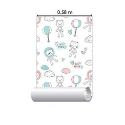 Papel de Parede Adesivo Animais Balões e Corações N05108 Rolo de 0,58x3,00 - 3