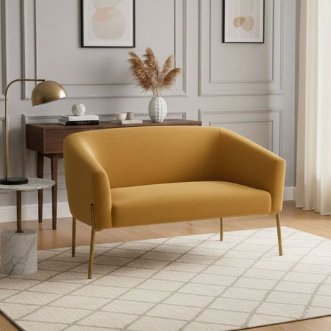 Sofá 2 Lugares Namoradeira Pé de Ferro Dourado Stella Bouclê D03 - D’Rossi