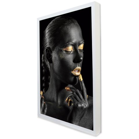 Quadro Decorativo Caixa Mulher Artística Tacolado Moldura Caixa Alta 4,5cm Branca sem Vidro 60 X 90c
