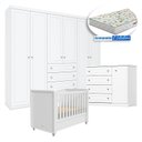 Ver imagem 1 de Quarto Infantil Americano 6 Portas com Berço Tutto New Branco Fosco e Colchão Gazin - Henn
