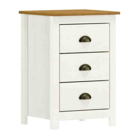 Mesa Cabeceira em Madeira 3 Gavetas Linha Topázio - Branco/freijó
