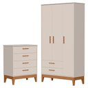Ver imagem 1 de Jogo de Quarto Infantil Flip Guarda Roupa 3 Portas e Cômoda 4 Gavetas Areia Fosco - Reller Móveis