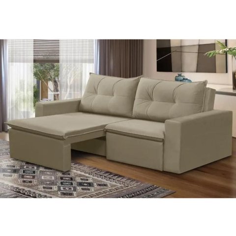 Sofá Retrátil 2 Lugares 1,80m Londres Suede Bege Mirra Decor