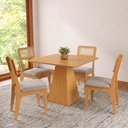 Ver imagem 1 de Conjunto Sala de Jantar Mesa Pirâmide 105cm com 4 Cadeiras MDF Palha Sintética Carvalho Rosé/Bege Cl