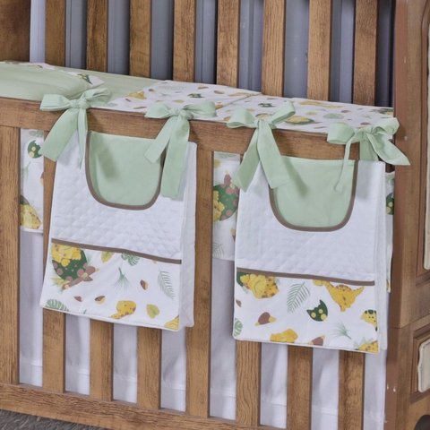 Porta Fralda Organizador Quarto de Bebê Menino Menina 2 Peças com Laço:dinossauro Verde