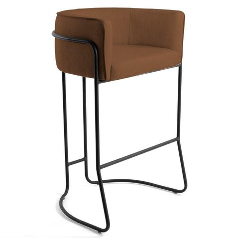 Banqueta Base Aço Preto Betina B-262 Veludo Telha - Domi