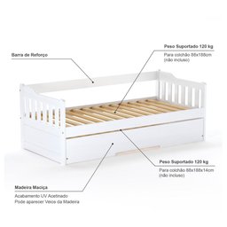 Bicama Infantil Madeira Maciça Branco Mobilistore - 3