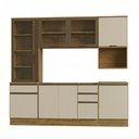 Ver imagem 1 de Cozinha Armário 6 Peças Cristaleira Balcão para Pia 258 cm Etna Carvalho Oak Off White Poliman