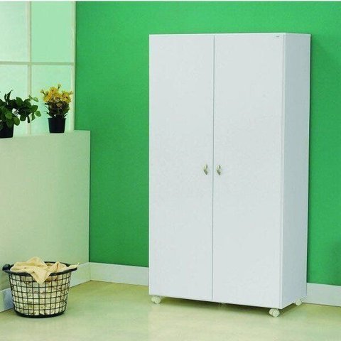 Armário Multiuso 163cm x 86cm 2 Portas 6 Nichos Espaço para Vassoura Branco