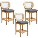 Ver imagem 1 de Kit 3 Banquetas Baixa Bar Cozinha Sala de Jantar Betta L02 Mel Tela Linho Cinza Escuro - Lyam Decor