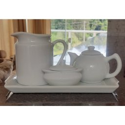 Jogo Café e Chá, Bandeja + Açucareiro barquinha 100ml + Chaleira 400ml + Leiteira 700ml - Porcelana - 2
