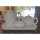 Ver imagem 1 de Jogo Café e Chá, Bandeja + Açucareiro barquinha 100ml + Chaleira 400ml + Leiteira 700ml - Porcelana