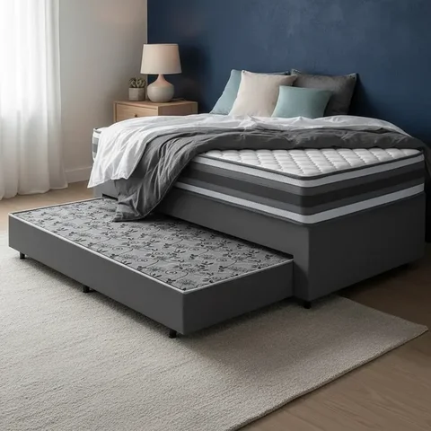 Cama Box com Colchão de Espuma D45 Double Face Territory Hellen + Auxiliar de Espuma Unique