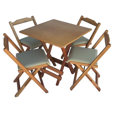 Jogo Mesa Dobrável Mel 70x70 E 4 Cadeiras Estofadas Creme Premium