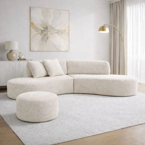 Sofá Virginia 250cm Luxo Sala Salão 3 Lugares Bouclé:bege/liso