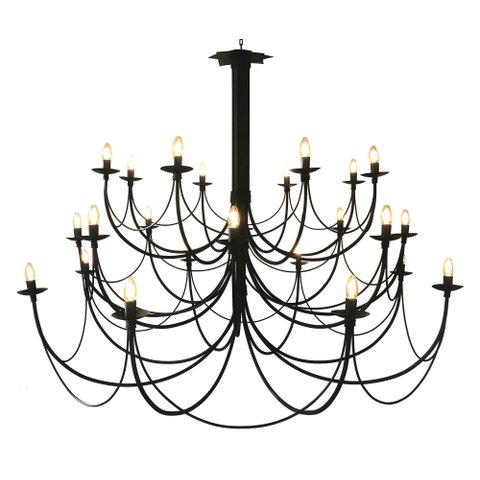 Lustre Triplo de Metal Rústico com 24 Bocais para Iluminação de Casa Grande