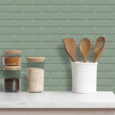 Papel de Parede Adesivo Tijolinho em Tons de Verde Menta 12m