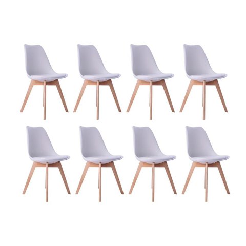 Kit 08 Cadeiras Leda Eames Jantar Cozinha com Assento Estofado Branco