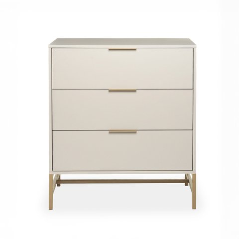 Cômoda Square para Quarto 3 Gavetas Pés de Metal 80cm Off White Dourado Casavee