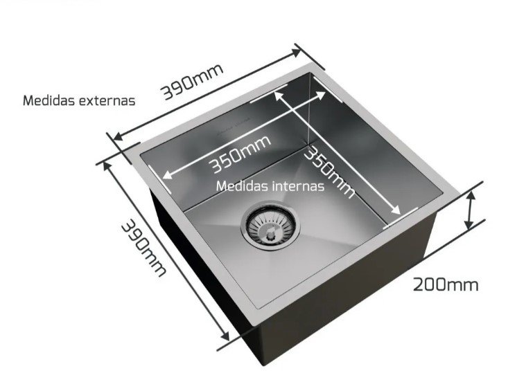 CUBA DE INOX CALHA UMIDA QUADRATTA 350X350 1142 EMBUTIR OU SOBREPOR VALV 4 1/2 - 3