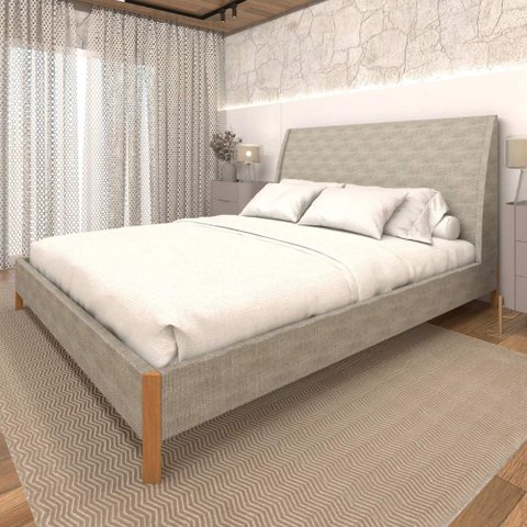 Cama King Estofada com Cabeceira 100% Mdf Cor: Linho Lincoln Amêndoa