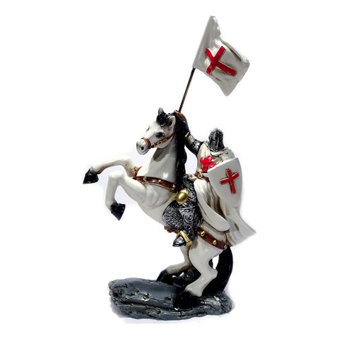 Cavaleiro Templário com Cavalo e Bandeira 00061 Prateado