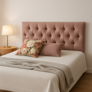Cabeceira Estofada de Casal na Cor Rosa 140x50cm Botões na Mesma Cor - Um Encanto para o Seu Quarto