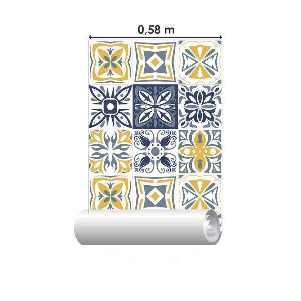 Papel de Parede Adesivo Azulejo Azul e Amarelo N03026 Rolo de 0,58x3,00 - 4
