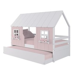 Bicama Casinha Encantada Madeira Maciça Rosa/ Branco Megamobilia - 2