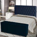 Ver imagem 2 de Kit Cabeceira de Cama Box e Calçadeira Baú Paris Casal 140 Cm Capitonê Suede Azul Marinho Eli Mó