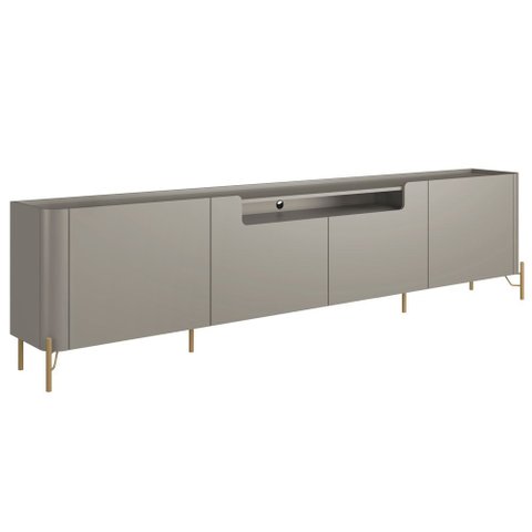 Rack para Sala de Estar Tv 75 Pol 4 Portas Pés Industrial Dourado Alef I03 Grigio - Lyam Decor