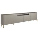 Ver imagem 1 de Rack para Sala de Estar Tv 75 Pol 4 Portas Pés Industrial Dourado Alef I03 Grigio - Lyam Decor