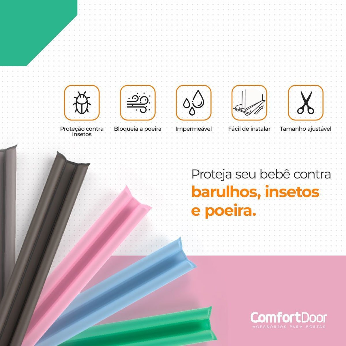 Veda Porta Rolinho 100cm Ajustável em Couro Sintético e Espuma Comfort Door Rosa Claro - 4