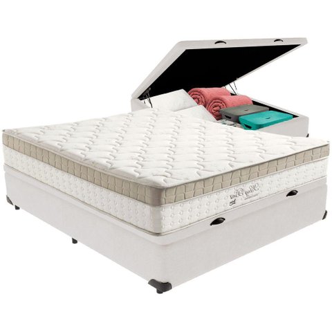Cama Box Baú Branco e Colchão King Best Molas Ensacadas Casal 138x188x33 Anjos