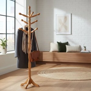 Cabideiro com 8 Ganchos em Madeira Maciça Natural