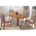 Ver imagem 1 de Conjunto: Mesa de Cozinha Pietá Tampo Curvo 120cm+4 Cadeiras Maldivas Madeira Naturale/off White -