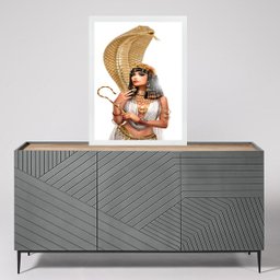 Quadro Arquétipo Cleópatra com Cobra 24x18cm - com Vidro:moldura Branca - 2