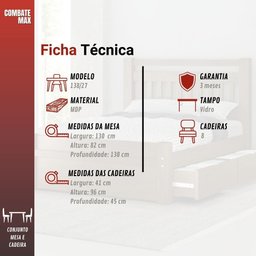 Conjunto Mesa 8 Cadeiras 138/27 - Mdf/mdp Tampo Vidro 130cm Disco Giratório - Zamarchi - 4