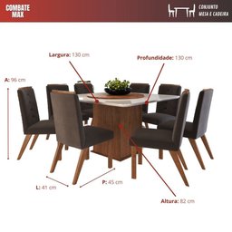 Conjunto Mesa 8 Cadeiras 138/27 - Mdf/mdp Tampo Vidro 130cm Disco Giratório - Zamarchi - 3